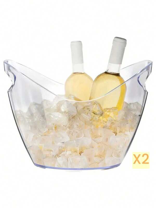 Set de 2 cubos de hielo de acrílico para fiestas, tina de plástico de 4 litros para bebidas, frutas y fiestas, perfecto para botellas de vino, champán o cerveza, actividades al aire libre de verano o campamento