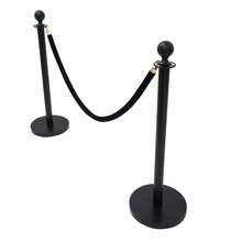 Stainless Steel Stanchion Post, 4.92FT Black Carpet Ropes, Stanchion Post With Ball Top, Hollow Base And Velvet Ropes Safety Barriers Set For Party-4 Posts + 2 Rope
