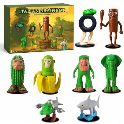 Tralalero Tralala Action Figures, Italian Brainrot Cake Toppers Birthday Decorations Gift For Fans Office Room TungTungTungSahur Figurine Decor