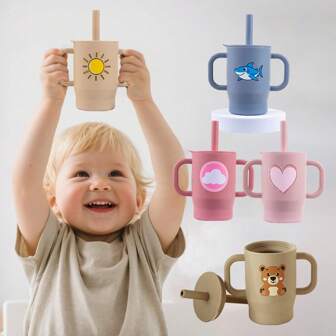 150ml/5oz 硅胶婴儿训练杯 | 适合 6 个月 - 3 岁 | 防滑手柄 + 软吸管盖 | 防漏防呛，易于抓握和啜饮 | 便携防震，适合男孩和女孩 | 帮助宝宝独立饮水