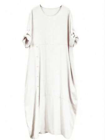 女士纯色保守休闲派对梭织面料开衩下摆连衣裙，适合全球假日和日常穿着