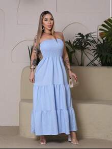 Look Of Millions!!! Long Strapless Dress With Floral Print - Celeste - Ver 3