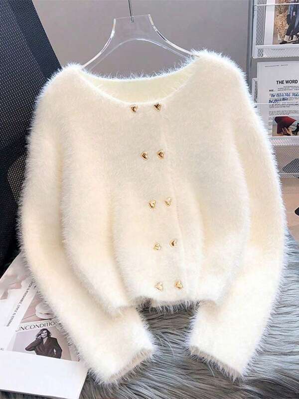 Women's Knitted 3/4 Sleeve Short Cardigan Sweater, Autumn/Winter