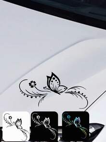 1pc Fashionable Butterfly Car Sticker, Reflective Butterfly Floral Engine Hood Car Decal