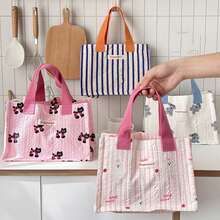 1 件时尚绗缝午餐包户外包可爱猫、狗和熊图案设计午餐手提包时尚大容量食品容器袋、午餐盒储物袋、可重复使用的午餐盒、多功能防水防漏成人午餐手提包工作户外露营野餐午餐包