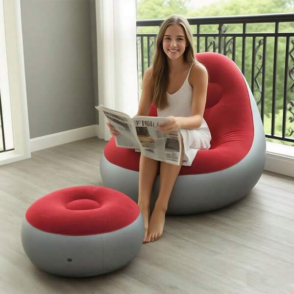 Inflatable PVC Sofa, Portable Inflatable Sofa Chair, Inflatable Sofa Set With Footstool, Super Lounge For Leisure Chairs, Suitable For Living Room, Bedroom, Camping, Picnic, Travel, Music Festival Or Home Inflatable Lazy Sofa, Indoor, Living Room, Bedroom, Courtyard Inflatable Leisure Chairs