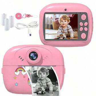 儿童相机即时打印自拍数码相机，适合儿童，配有 3 卷打印纸，打印纸即时打印 48 万像素 2.4 英寸液晶高清屏幕相机，配有彩色笔，适合 3-12 岁女孩男孩的 DIY 趣味礼物（宇航员图案/独角兽图案）