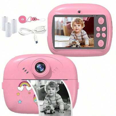 儿童相机即时打印自拍数码相机，适合儿童，配有 3 卷打印纸，打印纸即时打印 48 万像素 2.4 英寸液晶高清屏幕相机，配有彩色笔，适合 3-12 岁女孩男孩的 DIY 趣味礼物（宇航员图案/独角兽图案）