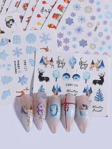 Calcomanías para decoración de uñas para fiestas, 24 hojas de pegatinas de arte de uñas festivas de Navidad, calcomanías de transferencia de agua para uñas de invierno con diseños de hombre de jengibre, Papá Noel, árbol, pingüino, ciervo, estrella y otros diseños lindos para decoración de manicura de Año Nuevo, suministros DIY de marca de agua