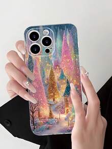 Weihnachtsbaum Traumwald Thema bedruckter 2D Muster, schicker Stil, geeignet als Geburtstags-/Feiertagsgeschenk für Kollegen, Freunde, Familie, Paare. Transparente weiche Hülle mit Schutz-, Staub- und Wasserschutzfunktion kompatibel mit iPhone 16/15/14/13/12/11/Pro/ProMax/X/XR/XS/XSMAX/7/8/PLUS und Modellen