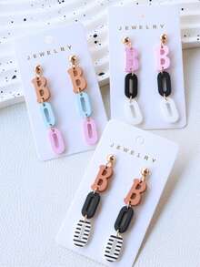 1 Pair Halloween Acrylic Faux Clay Enamel Letter Earrings BOO Contrast Color Sweet Cute Striped Candy Color Holiday Gift Dangle Earrings - BOO - View 6