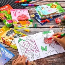 12本/套迷你涂色书，适合3-12岁儿童（5.1 x 7英寸），儿童派对礼物、生日礼物、课堂活动、返校用品 - 彩色 - 查看 3