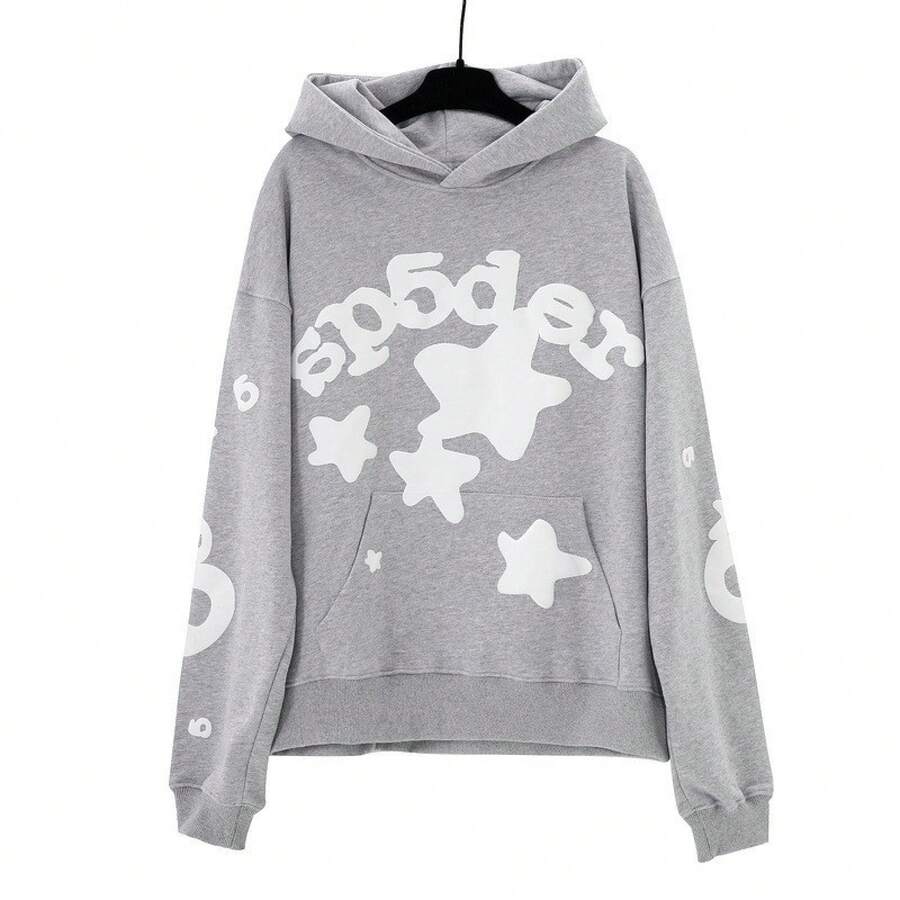 Sweatshirt Spider Web Print Hooded Pullover Sweatshirt Casual Loose New Style - Xám nhạt (in) - Xem 1