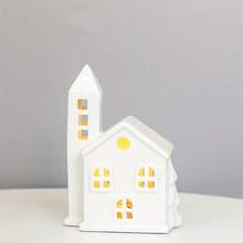 1pc Ceramic Christmas Village House, White Christmas House, Fake Snow, Cottage Christmas Decor, Indoor Home Tabletop Fireplace, White Porcelain House, Christmas Table Decorations Christmas Decorations, Farmhouse Home Decor, Christmas Giftstable Decor, Christmas Decorations For Home, (No Battery, No Lights) - Multicolor - View 11
