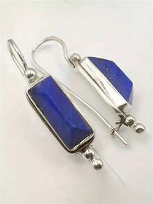 一对波西米亚风格长方形蓝色仿绿松石镶嵌耳环，适合女性日常、派对、旅行佩戴，可作珠宝礼品。 - 銀色 - 查看 1