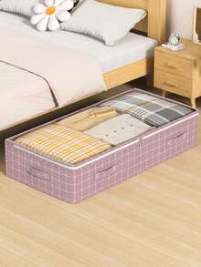 1pc Ransparent Bed Bottom Storage Bag, Large Capacity Practical Design Household Storage Bag, Dustproof And Moisture-Proof Flat Storage Box, Children's Room Toy Organizing Box, Breathable Fabric, Zipper Design, Suitable For Storing Blankets, Jackets, Shoes, Toys And Books - Pink - View 9