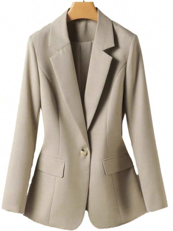 Damen Lässig Kragen Langarm einfarbiger Knopf Taschen Büro Blazer, Herbst