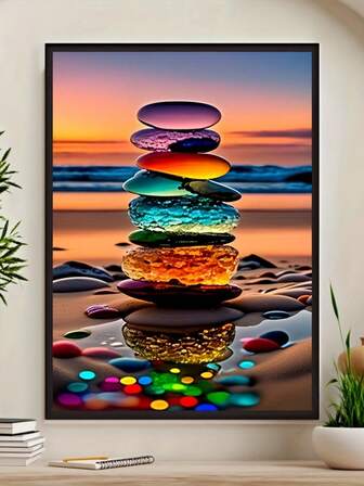 1pc Beach Gem Canvas Art Print, Modern Home Wall Decor, Unframed Poster, Contemporary Landscape Theme, Perfect Gift For Living Room, Bedroom, Office, Restaurant, Bar, Canvas Art Surface