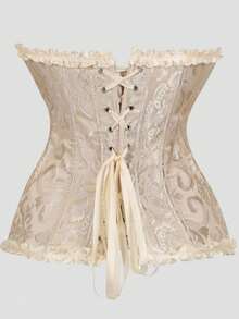 Front Button Back Tie Lace Trim Bustier Sexy Vintage Style Fashion Outerwear Shapewear, Essential For Dates And Outings/Corset, Corsets For Women, Pink Corset