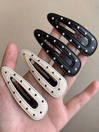 2pcs Fashionable Minimalist Elegant Versatile Black & White Polka Dot Leather Hair Clips, Suitable For Women's Daily Wear, Gift, Claw Clips, Hair Claws, Hair Slide, Hair Barrettes, Hair Accessories