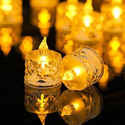 10pcs Transparent Crystal Wax LED Electronic Candle Lights, Small Tea Candle, Proposal Decoration, Birthday Gift, Acrylic Candle
