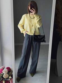 GIGOGOU Women's Basic Lightweight Knit Sweater, Spring/Autumn - Yellow - View 5