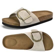 Womens Sandals Summer Cork Stylish Strap Slip On Adjustable Golden Buckle - Beige - View 6