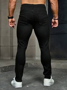 男士休闲街头风保暖内衬锥形牛仔裤 - 黑色 - 查看 4