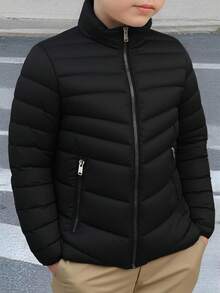 Chamarra Para Niño Con  Cierre Frontal y Forro Interior De Peluche Para Uso Diario En Temporada Fría - Negro - Ver 3