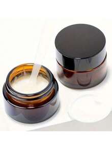 1/5/10 件琥珀色玻璃化妆品瓶带盖，可再填充的面霜和乳液旅行容器，便携式防光 DIY 样品瓶，用于眼霜/面霜储存 - 黑色 - 查看 1