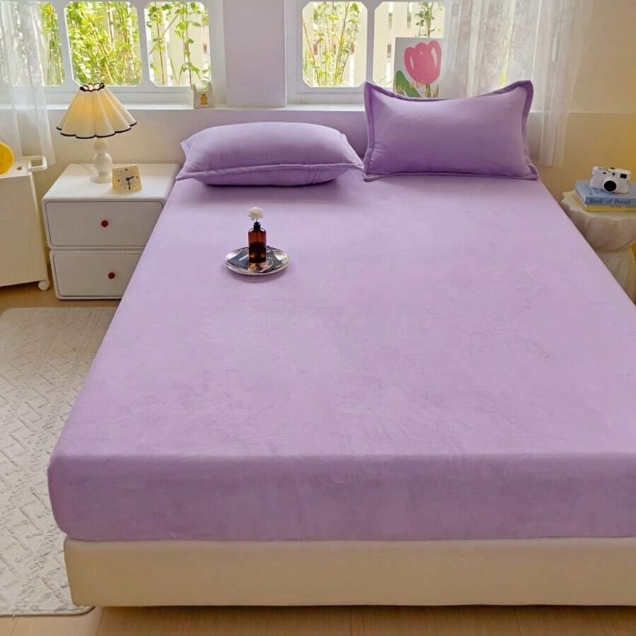 1 Stück luxuriöse Korallenfleece Spannbettlaken, Bettbezug, dicke warme Milchvelour Matratzenschoner, maschinenwaschbar, Kissenbezug nicht enthalten, weich und bequem für Schlafzimmer Bettwäsche. Geeignet für Einzel-, Doppel-, King- und Queensize-Betten. Maschinenwaschbar