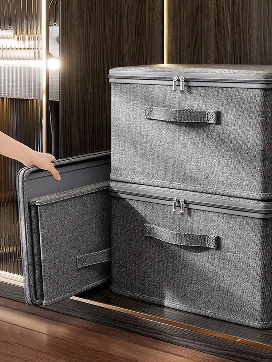 Foldable Storage Box With Zipper Lid, Handled Storage Cube Basket For Closet Clothes Organization - Multicolor - View 1
