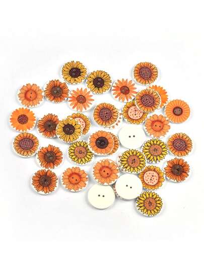50 قطعة أزرار خشبية ذات قاعدة بيضاء بفتحتين، مطبوعة بأنماط وأزهار ملونة متنوعة بطراز رجعي، مواد إكسسوارات خياطة DIY للملابس، مواد حرفية مصنوعة يدويًا لديكور المنزل