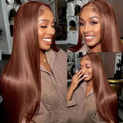 Brazilian Remy Human Hair 13x5 Lace Front Wig - 250% Density Glueless Bone Straight Wig, 4# Light Brown, Natural Look & Secure Fit, Versatile For Casual & Formal Events, Everyday Hairpiece | Elegant Hairpiece, Hair Wig