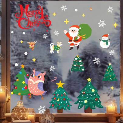 1PC Christmas Decorations For 2026; New Year Decorations For Shop Windows; Glass Door Decals With Santa Claus And Gift Boxes; Window Home Decor Room Decor Christmas Decorations Home
