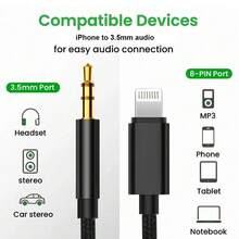 AUX Audio Cable To 3.5 Mm Jack Speaker Cable Compatible With IPhone 14 13 12 11 7 8 X XS MAX XR Car Headphone Headset Aux Converter Audio Jack