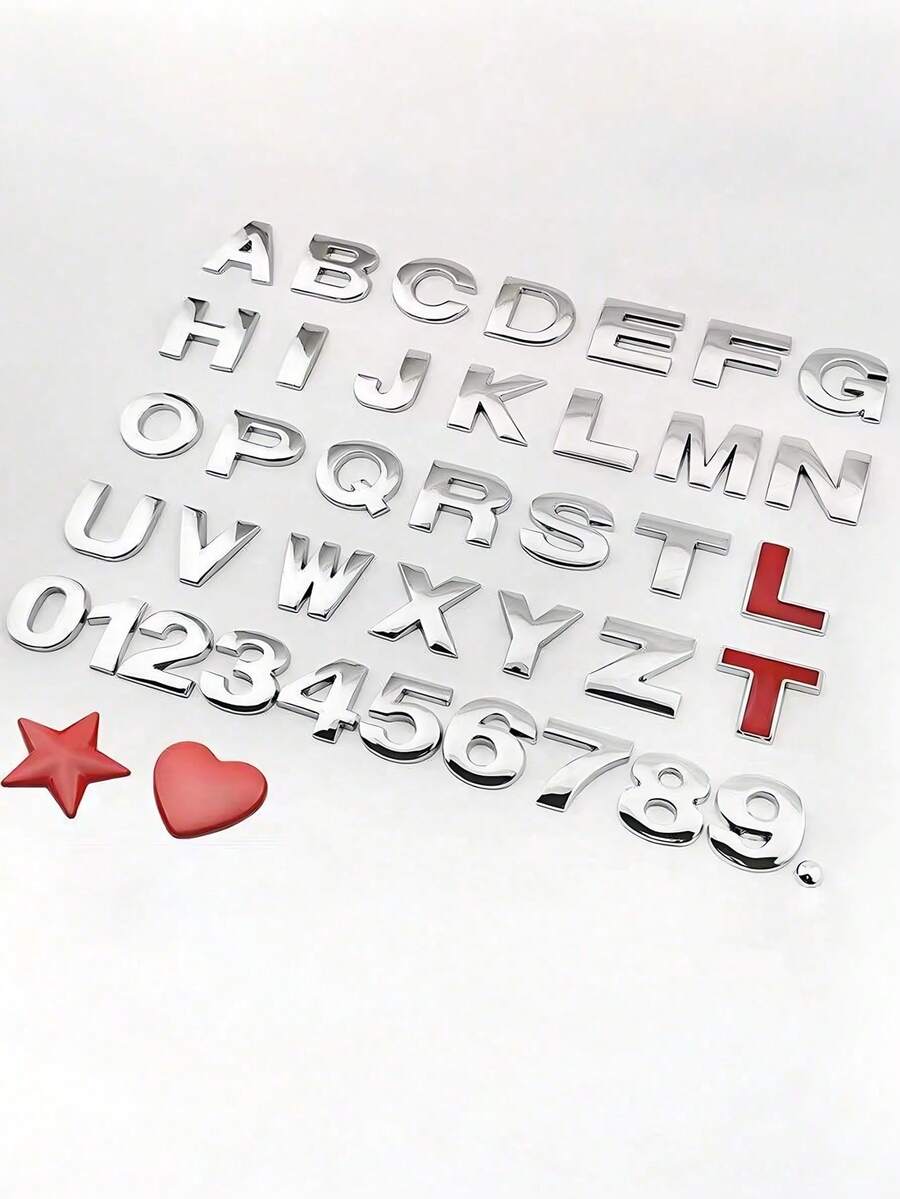 2Pcs 3D Metal Car Letter And Number Decals - DIY Customizable Letter And Number Logo For Vehicle Styling, Zinc Alloy Construction Ensures Longevity And Durability, Perfect For Personalizing The Rear, Side Or Interior Of Your Car, Easy To Apply And Remove Without Residue, UV And Weatherproof, Suitable For All Car Models