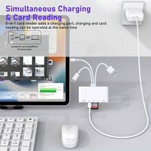 Leitor de cartão de câmera 5 em 1, leitor universal plug-and-play, slot para cartão SD/TF/USB 3.0/Tipo C/Lightning OTG, adaptador USB para câmera multiarmazenamento compatível com /iPad/Android