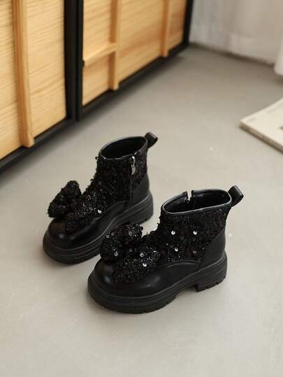 Thick Sole Glitter Comfortable Children Boots Mid-Calf Girls Fashion Boots, Autumn/Winter New Girls Short Boots