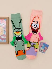 SpongeBob SquarePants 半双可爱卡通海绵宝宝主题磁性情侣/闺蜜袜，个性十足的中筒袜，适合休闲、约会等场合。 - 彩色 - 查看 6