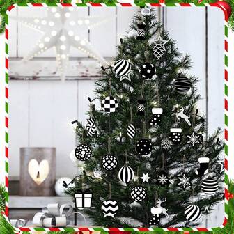 12/20 piezas Adornos de árbol de Navidad en blanco y negro con tema de gusano de , decoración de árbol de Navidad de madera, adornos colgantes a rayas y con puntos para decoración navideña espeluznante del hogar, decoración de fiesta, decoración de habitación, decoración de invierno