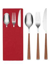 1pc Felt Cutlery Bag, 9.8in*3.5in, Washable, Cuttable, Easy To Clean, Wipeable, Non-Slip, Heat Resistant, Suitable For Gifts, Party Decor, Table Decor, Home Decor, Birthday Decor, Wedding Decor, Outdoor Decor, Picnic Decor - Multicolor - View 1