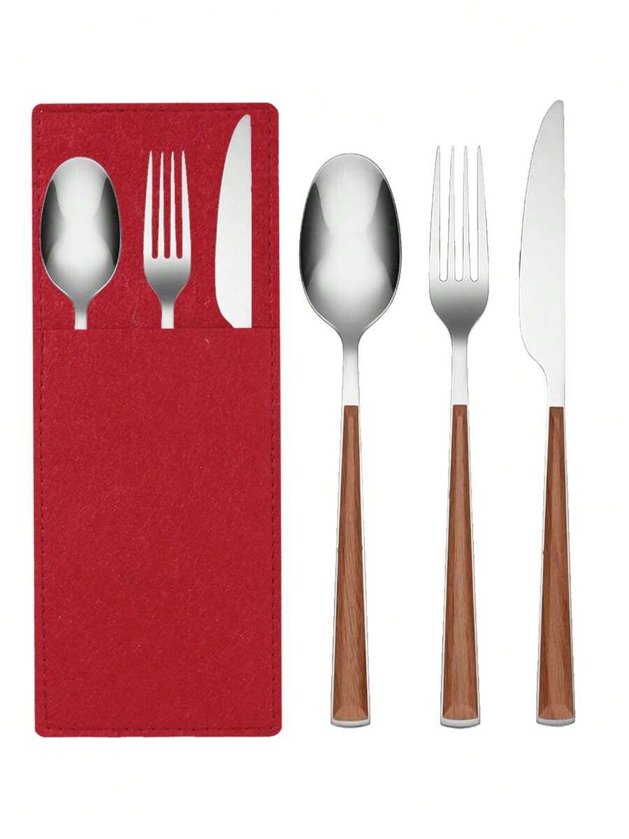 1pc Felt Cutlery Bag, 9.8in*3.5in, Washable, Cuttable, Easy To Clean, Wipeable, Non-Slip, Heat Resistant, Suitable For Gifts, Party Decor, Table Decor, Home Decor, Birthday Decor, Wedding Decor, Outdoor Decor, Picnic Decor - Multicolor - View 1