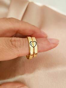 2PCS Personalized Heart Shaped Ring,Matching Ring For Couples,Romantic Double-Sided Engraving Ring,Letter Ring,Stainless Steel Jewelry,Anniversary Love Promise Rings,Wedding Ring,Valentine's Day, Christmas, Halloween Gifts