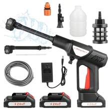 Lavadora de alta presión para puertas, máximo 60 bares 150W, boquilla de seis centésimas, 2 baterías de 24V 7500500mAh, para limpiar suelos en soportes de automóviles