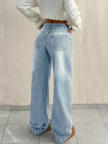 Tall Women's Light Blue Washed Low Waist Straight Leg Jeans, Retro Fashionable Loose Casual Pants