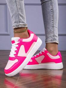 Frühlings-Neuheit, minimalistischer klassischer Sneaker mit Rundkappe, hellrosa & burgunderrote Schnürschuhe mit dicker Sohle, Lässig Sportschuhe, geeignet für Studenten, Skateboarding, Campus-Paar, bequem & atmungsaktiv - Heißes Pink - Übersicht 4