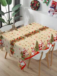 1 件圣诞桌布，220 * 130 厘米一次性 PE 桌布，带有圣诞老人、雪人、圣诞树、麋鹿设计、复古风格、圣诞快乐装饰、圣诞装饰、家居圣诞装饰、厨房用品、餐桌装饰、桌面装饰，适合室内和室外使用