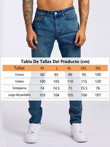 Jeans Hombres con bolsillo oblicuo Casuales y Listos para Negocios, Jeans de Pierna Recta y Ajuste Delgado para Hombre Para Uso Diario - Azul oscuro - Ver 5