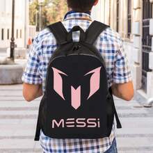 ZLIENSZUS Messii Unisex Backpack - Stylish Black & Pink Design With Bold "MESSI" Logo, Multiple Compartments, Padded Straps, And Front Pocket For Students, Professionals, And Casual Use, Backpack For School, Professional Gear, Modern Backpack, Durable Zippers - Như đã trình bày - Xem 7